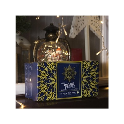 Гирлянда «Бахрома» 3×0.6 м, IP44, УМС, прозрачная нить, 160 LED, свечение тёплое белое, 220 В