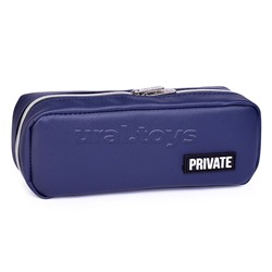 Пенал "Private" 21x9x5 см, прямоугольный для 60 предметов, матовая искусственная кожа до -40C, на молнии, 3 внутренних отделения с перегородками, с каучуковой аппликацией, темно-синий