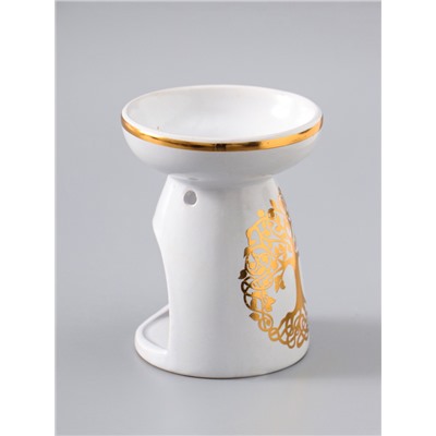 УЦЕНКА Аромалампа керамика "Древо жизни" белая с золотом 9,3х9,3х11,8 см