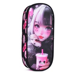Пенал "I Love Anime" 21x8x5 см, овальный для 50 предметов, с внутренним органайзером-створкой, плотный износостойкий полиэстер с водоотталкивающей пропиткой, на молнии
