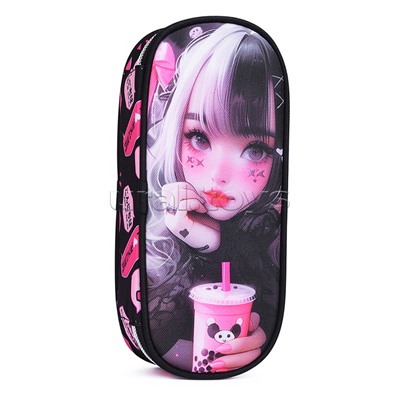 Пенал "I Love Anime" 21x8x5 см, овальный для 50 предметов, с внутренним органайзером-створкой, плотный износостойкий полиэстер с водоотталкивающей пропиткой, на молнии