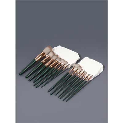 Набор кистей для макияжа Lillian, 14 предметов, футляр на завязках, зелёный, серый