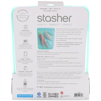 Stasher, Многоразовый силиконовый контейнер для еды, объем в полгаллона, голубой, 1,92 л (64,2 жидк. унции)