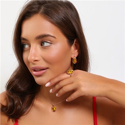 Комплект ювелирной бижутерии коллекция "Дубай" серьги, кулон и кольцо 18 р, покрытие позолота, вставка: искусственный кристалл, цвет: желтый, арт.314.859-18