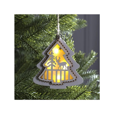 Ёлочная игрушка «Ёлочка с оленем», 10×10×2 см, 4 LED, от батареек, свечение тёплое белое