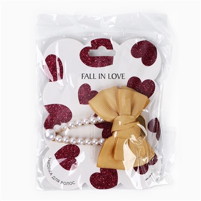 Заколка для волос жемчуг с бантиком Fall in love, 8×8 см