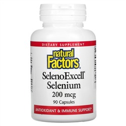 Natural Factors, SelenoExcell, селен, 200 мкг, 90 капсул