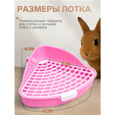 Туалет угловой для кроликов и хорьков «Пижон», 24×18×11 см, розовый