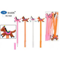 Ручка шариковая МС-7628 "ГОД ЛОШАДИ" синяя,ассорти, съёмный наконечник-лошадка Basir