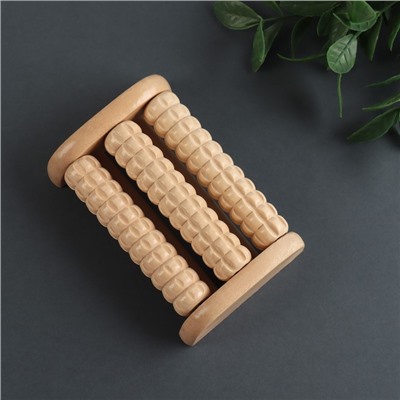 Массажёр для ног «Барабан», деревянный, 3 ролика с шипами, 11.5×7.7×3.5 см
