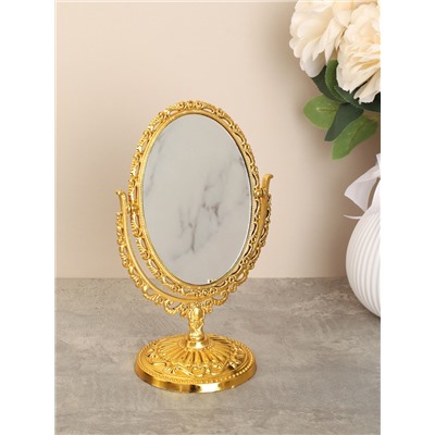 Зеркало настольное ажурное двустороннее 20 см овал / YDW-01 /уп 72/золото
