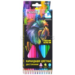 Карандаши цветные двухсторонние "Triolino Ultra 4М" 24 штуки / 48 цветов, 4М, диаметр грифеля 3мм