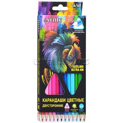 Карандаши цветные двухсторонние "Triolino Ultra 4М" 24 штуки / 48 цветов, 4М, диаметр грифеля 3мм