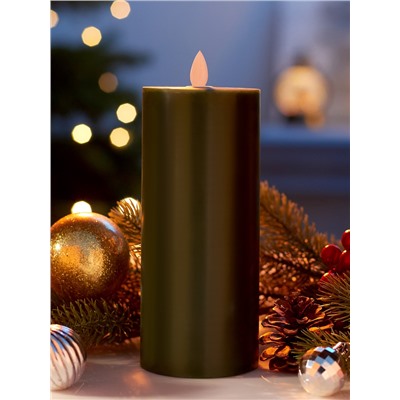 Светодиодная свеча восковая «Глубокий зеленый», 20×7 см, от батареек АААx3, свечение тёплое белое