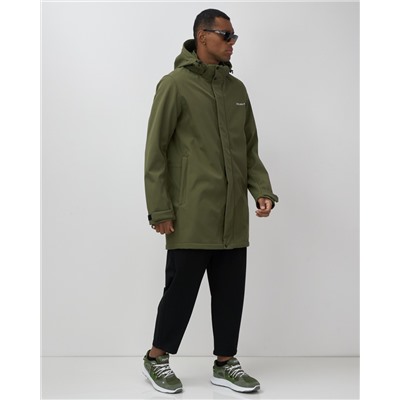 Парка спортивная мужская с капюшоном softshell цвета хаки 9565Kh