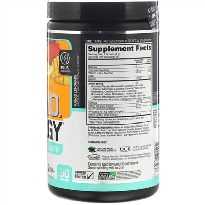 Optimum Nutrition, Энергия незаменимых аминокислот плюс коллаген UC-II, «Манговый лимонад», 270 г (9,5 унций)