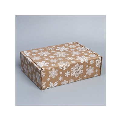 Коробка новогодняя складная «Снежинки», бурый, 27×21×9 см, Новый год
