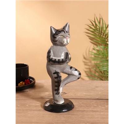 Сувенир интерьерный «Кот-йог», 28 см, дерево