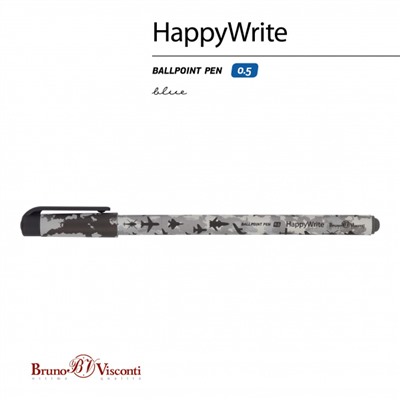 Ручка шариковая 0.5 мм "HappyWrite.Военный паттерн. Самолеты" синяя 20-0215/30 Bruno Visconti