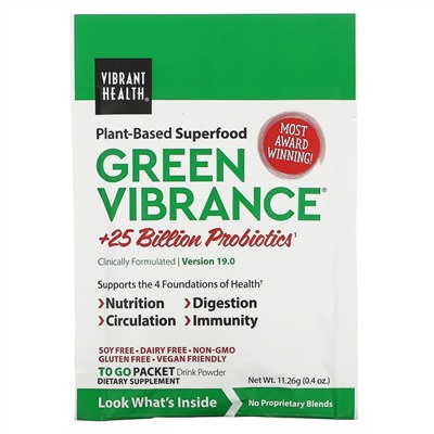 Vibrant Health, Green Vibrance +25 Billion Probiotics, Version 19.0, 15 Packets, 5.96 oz (168.9 g)
