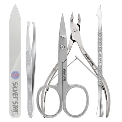 Silver Star Маникюрный набор «МН 05-6» Красный 5 предметов натур. кожа на кнопке