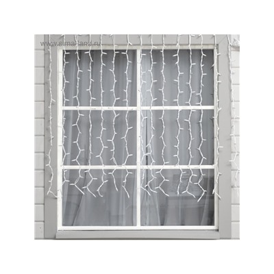 Гирлянда «Занавес» 2×1.5 м, IP65, УМС, белая нить каучук, 300 LED, свечение тёплое белое, 220 В