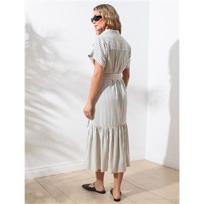 Платье в полоску А-силуэта с поясом из легкого хлопкового поплина