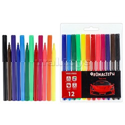 Фломастеры 12цв с вентилируемым колпачком "Красное авто" в пласт. блистере,