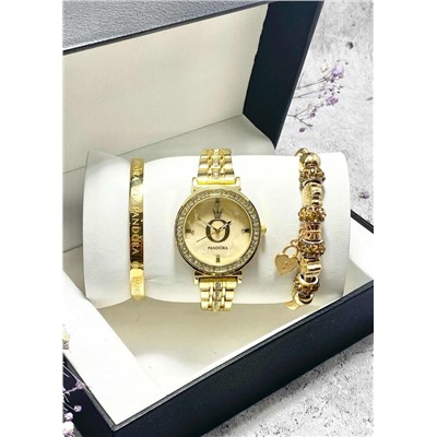 Подарочный набор для женщин часы, 2 браслета + коробка #22853331