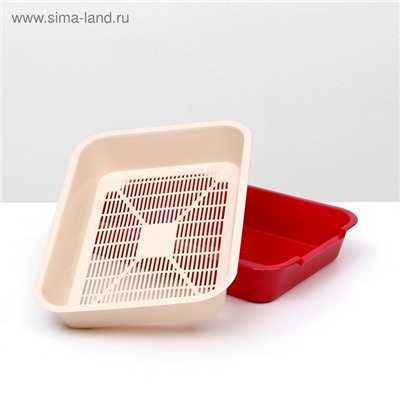 Туалет для кошек, 36×26×6.5 см, средний, с сеткой, пластик, бежевый, красный