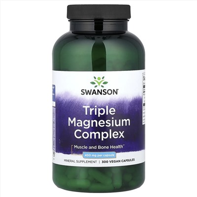 Swanson, комплекс с тремя формами магния, 400 мг, 300 веганских капсул