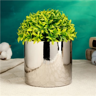 Декоративное кашпо для цветов «Лайт», 11.5×11×11 см, керамическое, серебристое