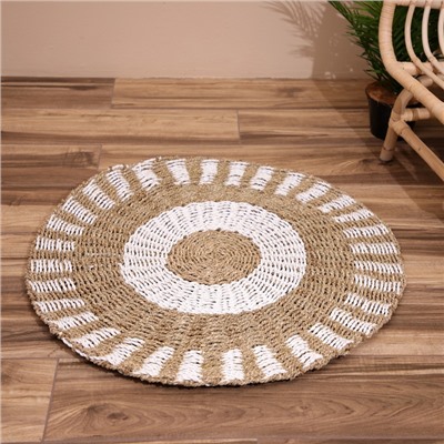 Ковёр на пол круглый натуральный плетёный «Кольца», из водорослей, 80 см