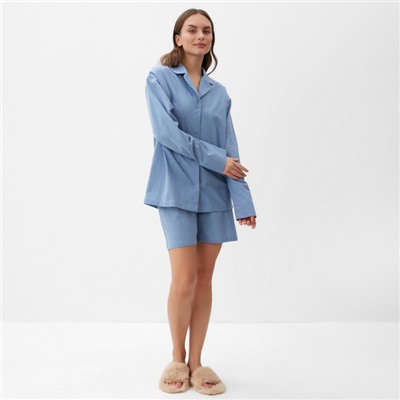 Пижама женская (рубашка, шорты) KAFTAN Basic, размер 40-42, голубая