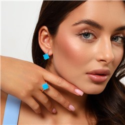 Комплект ювелирной бижутерии коллекция "Дубай" с крупным серьги и кольцо 18 р, покрытие позолота, вставка: фианиты, цвет: тиффани, арт.314.620-18