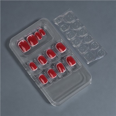 Накладные ногти «Wine», 12 шт., с клеевыми пластинами, форма мягкий квадрат, бордовые, серебристые