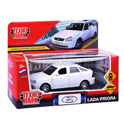 Машина металл Lada Priora 12 см, (двери, багаж, белый) инерц, в коробке