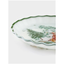 Блюдо новогоднее сервировочное Доляна «Зверьки в лесу», d=25 см, стекло, белое, зелёное