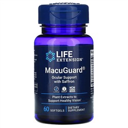 Life Extension, MacuGuard, препарат с шафраном для укрепления зрения, 60 мягких таблеток