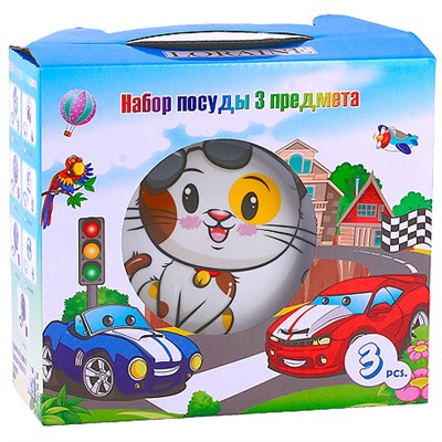 60407 Детский набор посуды 3пр Котенок LR (х12)