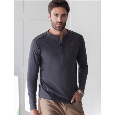 Тонкий лонгслив с круглым воротом на пуговицах из премиального хлопка с эластаном