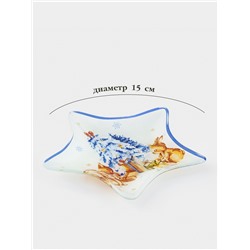 Блюдо сервировочное новогоднее Доляна «Новый Год в лесу», d=15 см, стекло, белое, голубое