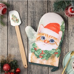 Набор новогодний подарочный «Доляна. Кошечка»: варежка-прихватка, лопатка силикон
