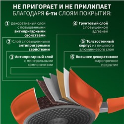 Сковорода Magistro Terra, d=22 см, кованый алюминий, съёмная ручка soft-touch, антипригарное покрытие, индукция, оранжевая