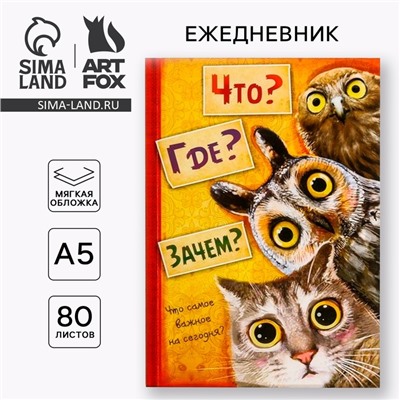 Ежедневник А5, 80 листов в тонкой обложке «Что? Где? Зачем?»
