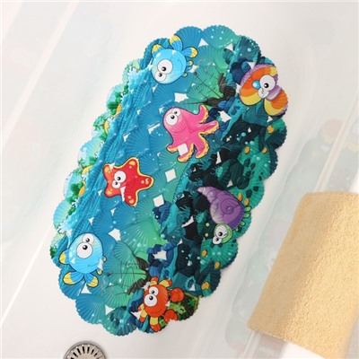 Коврик противоскользящий в ванну Доляна «Морские жители», на присосках, 36×67 см