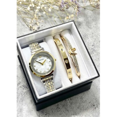 Подарочный набор для женщин часы, 2 браслета + коробка #22853009