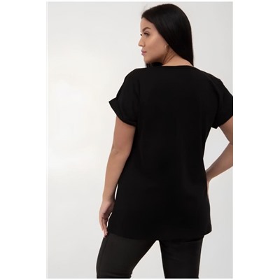 Футболка без рисунка с отворотами на рукавах, хлопок 100%, Арт. 561 (Черный)