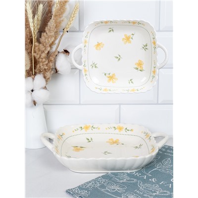 Блюдо с ручками квадратное / WX106 /уп 40/ 25х20х5 см