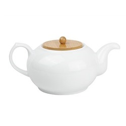 Чайник заварочный 650мл с бамбуковой крышкой, D=19см, H=11см, L=12см, фарфор, бельё 1/48, лп274